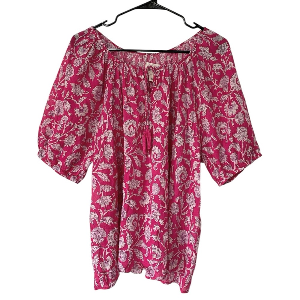Destination 365 Hot Pink Floral Boho Cotton Top